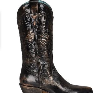 Black/bronze stunning western boots. Wore for an hour. Slim in calves Leather
